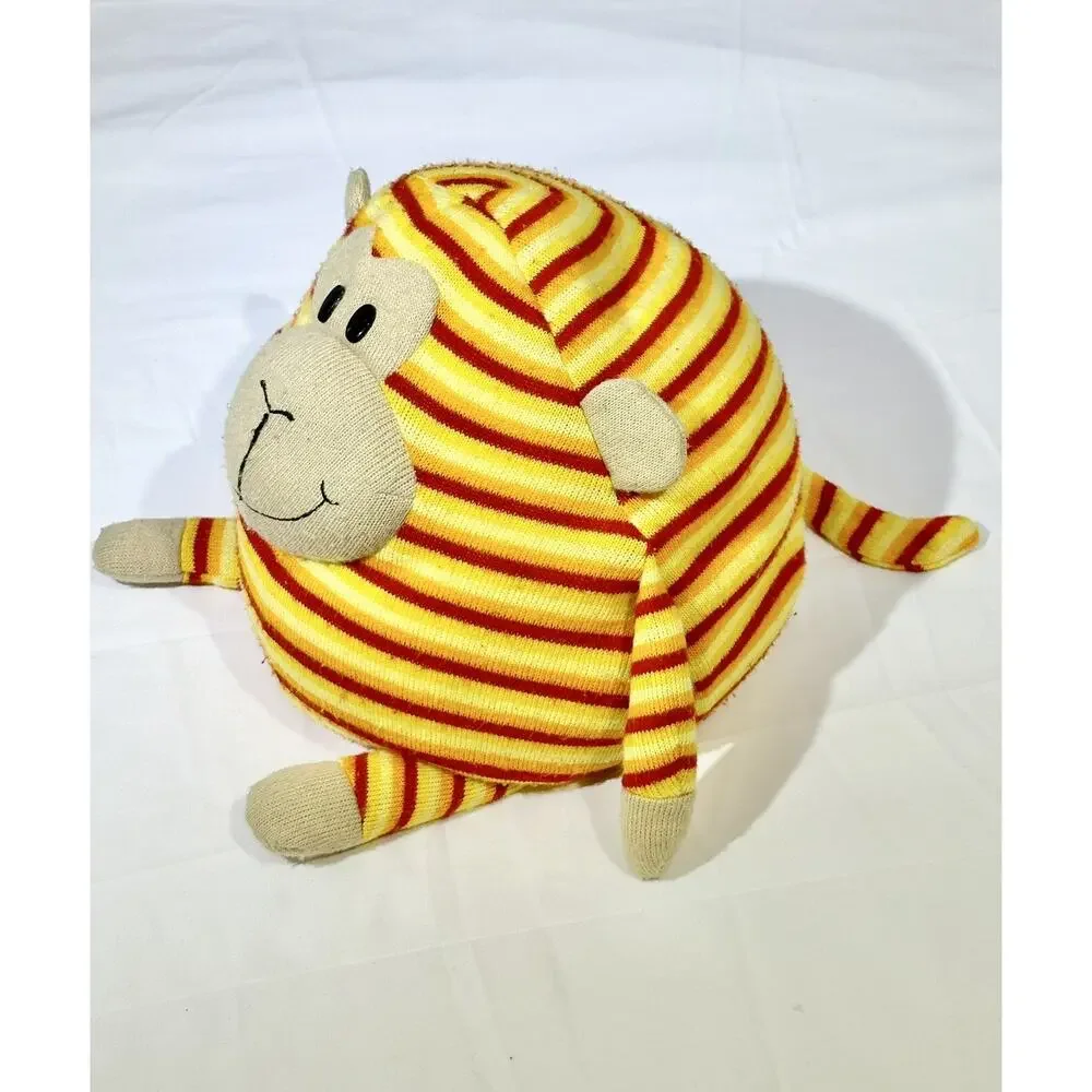 Mushable Pot Bellies Monkey Plush Orange Yellow Red Stripes 87% Foam Beads NICE!